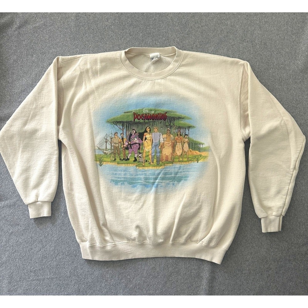 Vintage 90s Disney Store Pocahontas Sweatshirt XL Cream Made in USA Graphic Crew